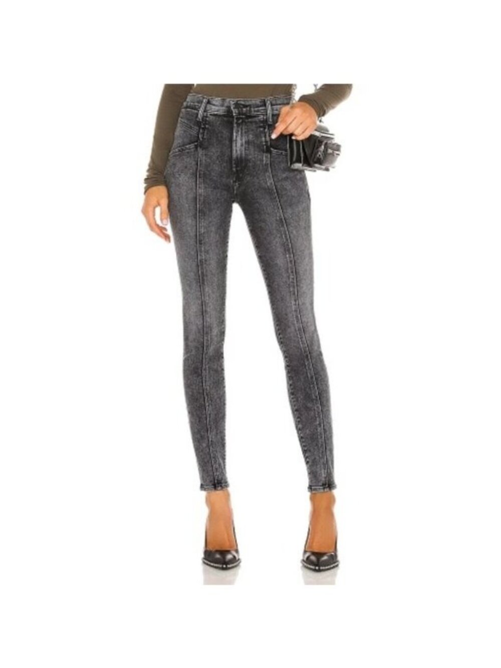 Mother The Seamed Swooner Skimp Jeans 24 Train Stops Gray Black Denim High Rise